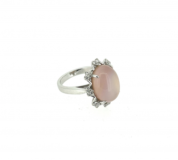 18ct White Gold, Rose Quartz & 0.36ct Diamond Ring. - Image 3