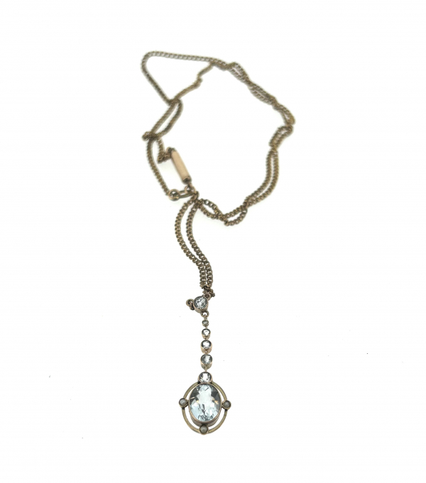 15ct Edwardian Aquamarine & Seed Pearl Pendant.