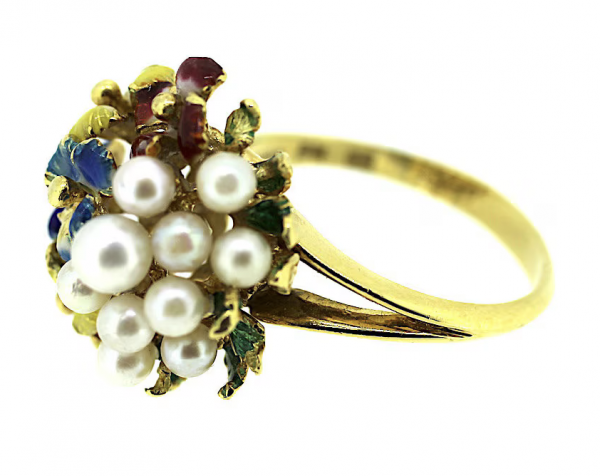 18ct Art Deco Flower Pearl Ring. - Image 3