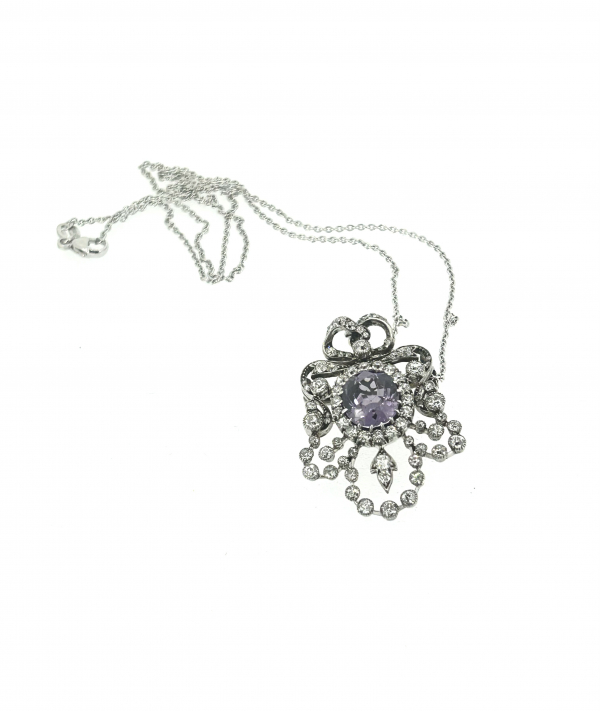 Platinum, Diamonds & Purple Spinel Art Deco Necklace. - Image 3