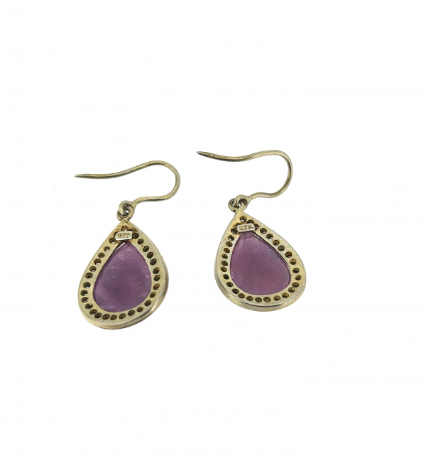 9ct Gold, Silver, Ruby & Diamond Drop Earrings. - Image 3