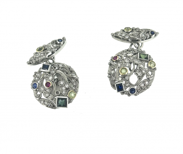 Platinum Art Deco Cufflinks & Button Set - Image 2