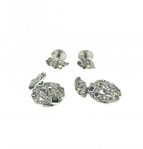 Platinum Art Deco Cufflinks & Button Set