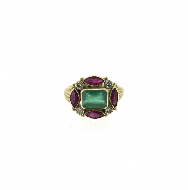 18ct 2.0ct Emerald, 1.20ct Ruby and Diamond Ring