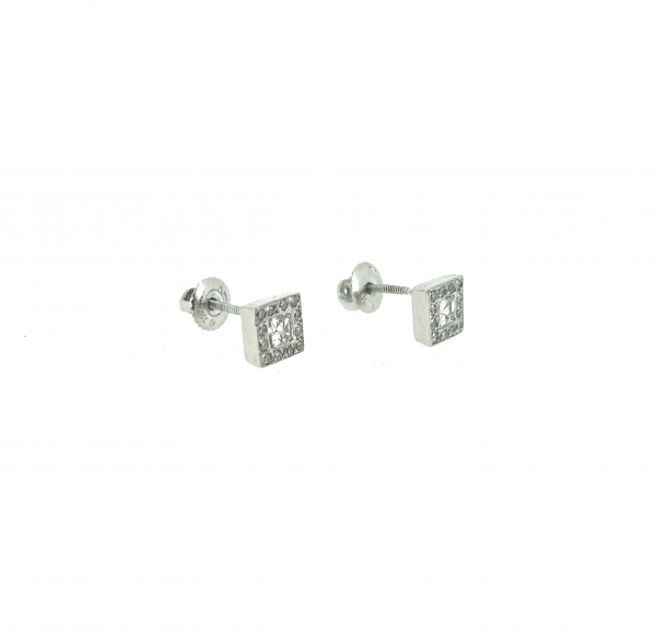 18ct Asher Cut & Diamond Earrings. - Image 3