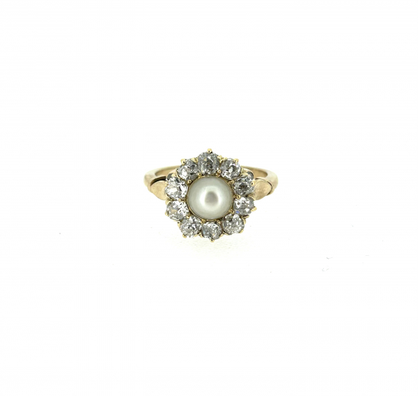 18ct Pearl & Diamond Art Deco Ring.