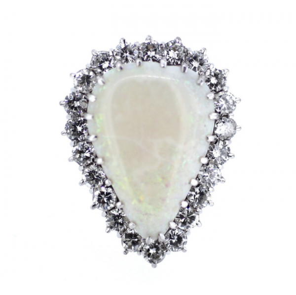 18ct White Gold, Opal & Diamond Ring