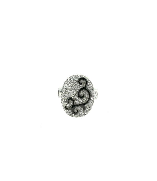 18ct White Gold, Enamel & Diamond Ring
