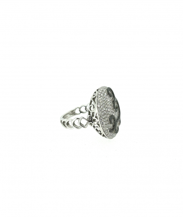 18ct White Gold, Enamel & Diamond Ring - Image 3