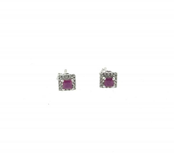 18ct White Gold, Ruby & Diamond Stud Earrings