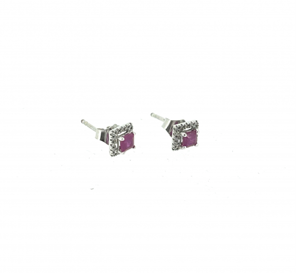 18ct White Gold, Ruby & Diamond Stud Earrings - Image 3