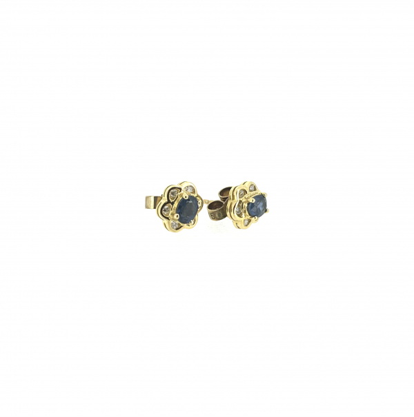 18ct Gold, Diamond & Sapphire stud Earrings - Image 3