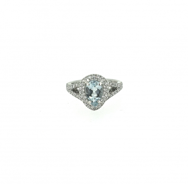 18ct, 1.50ct Aquamarine & 1ct Diamond Ring