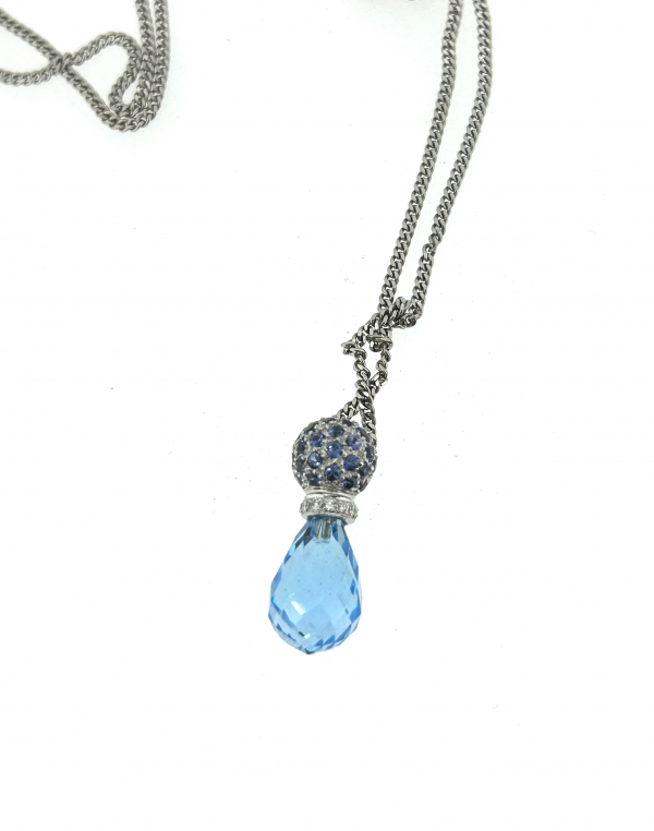18ct White Gold Diamond, Topaz and Sapphire Necklace - Image 3