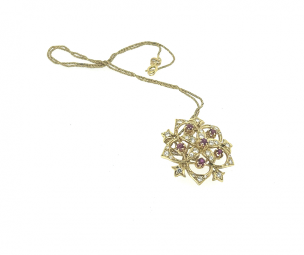 18ct Art Nouveau Ruby & Diamond Brooch Pendant