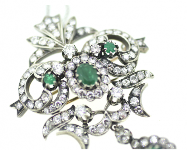 18ct Victorian Emerald Diamond Pendant Brooch - Image 3