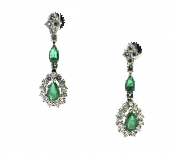Platinum, Emerald & Diamond Chandelier Drop Earrings