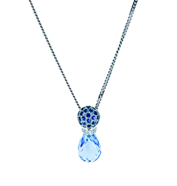18ct White Gold Diamond, Topaz and Sapphire Necklace