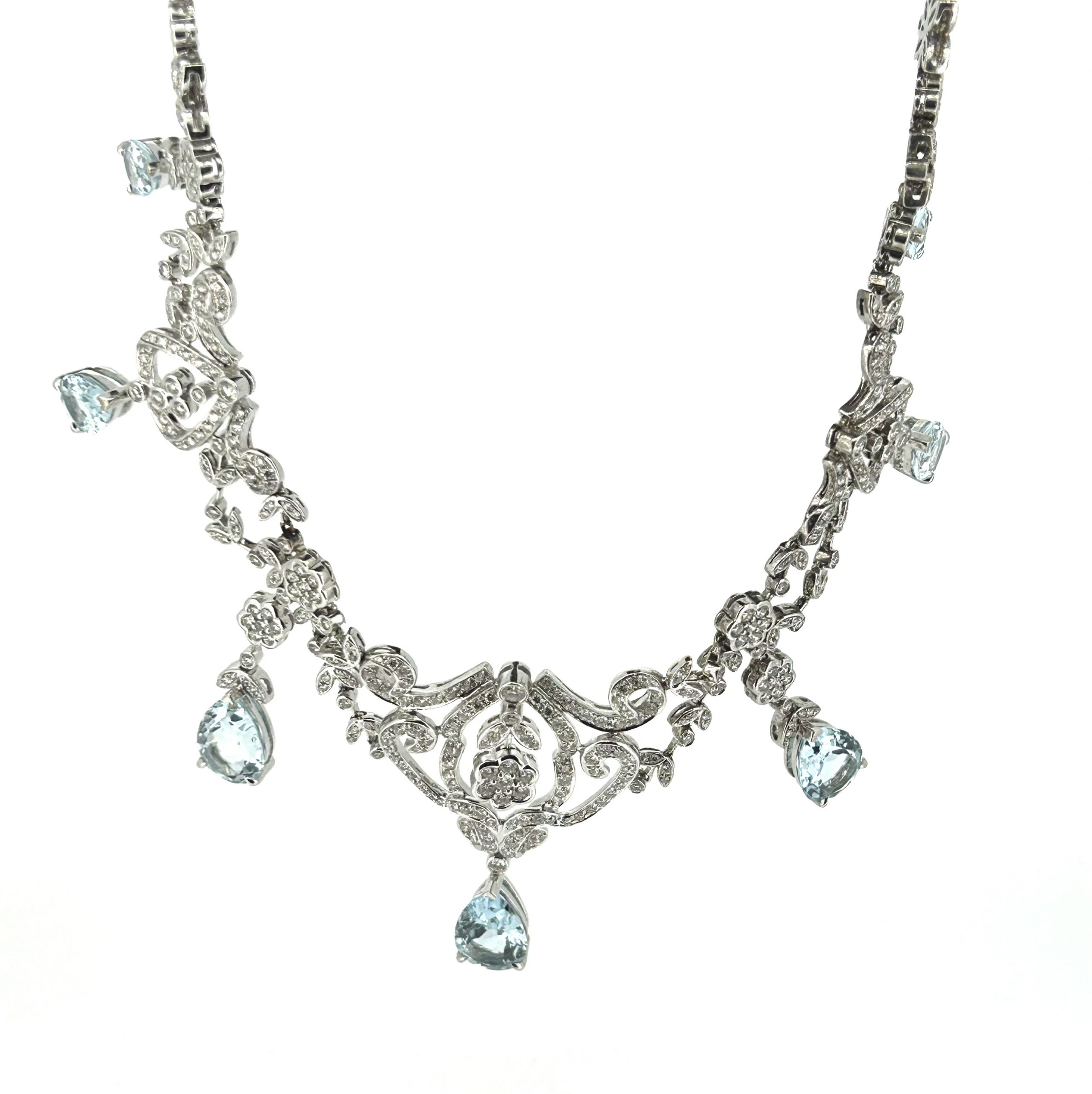 18ct White Gold, Aquamarine & Diamond Necklace