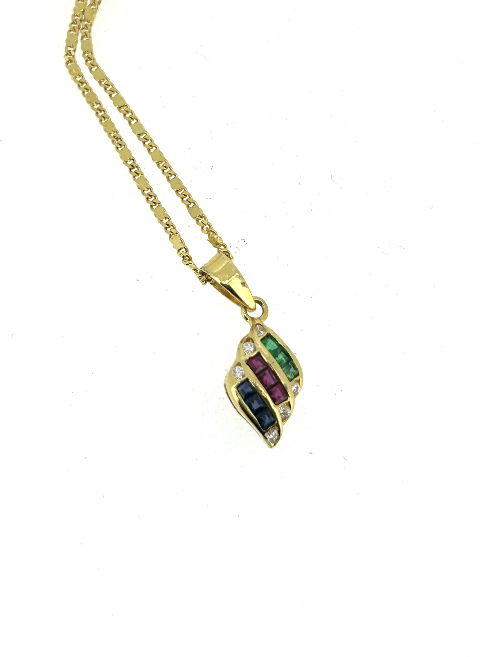 14ct Yellow Gold, Sapphire, Ruby, Emerald & Diamond Necklace