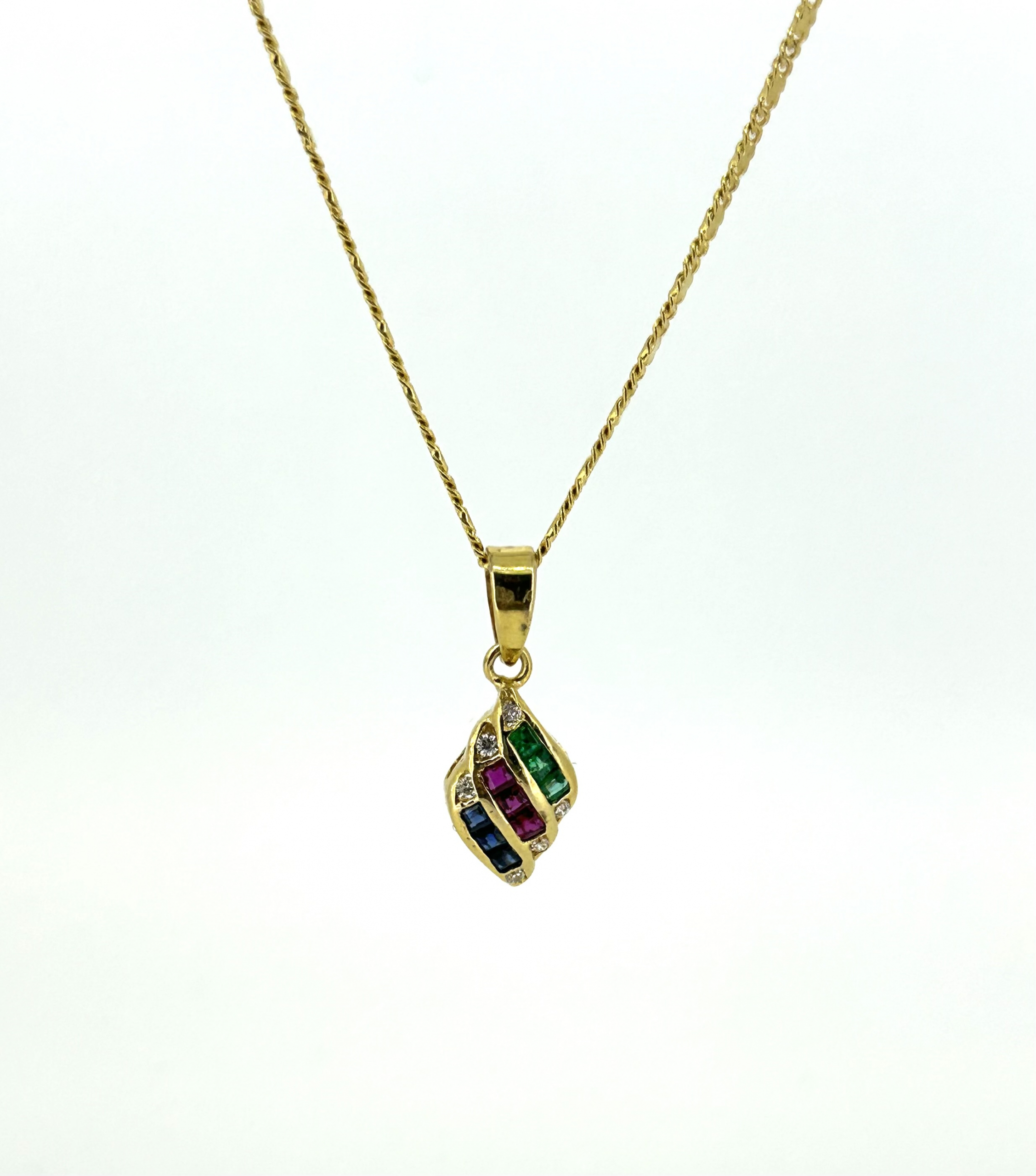 14ct Yellow Gold, Sapphire, Ruby, Emerald & Diamond Necklace - Image 2