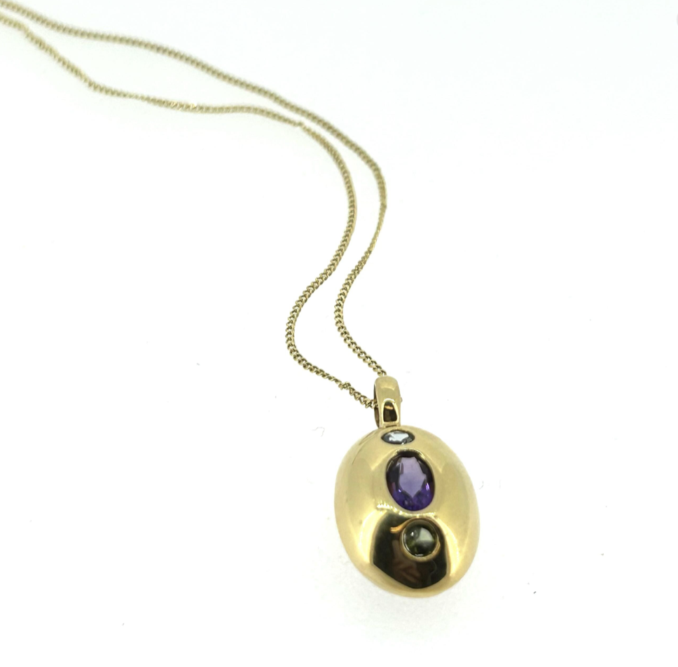 18ct Yellow Gold, Aquamarine, Amethyst and Peridot Necklace