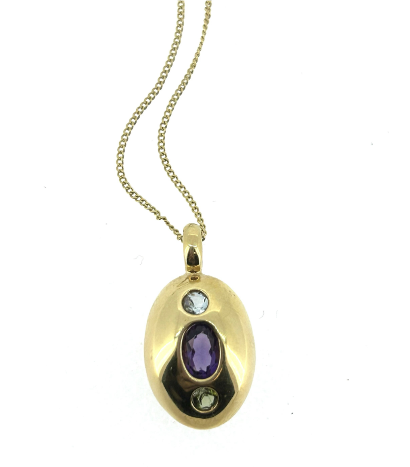 18ct Yellow Gold, Aquamarine, Amethyst and Peridot Necklace - Image 3