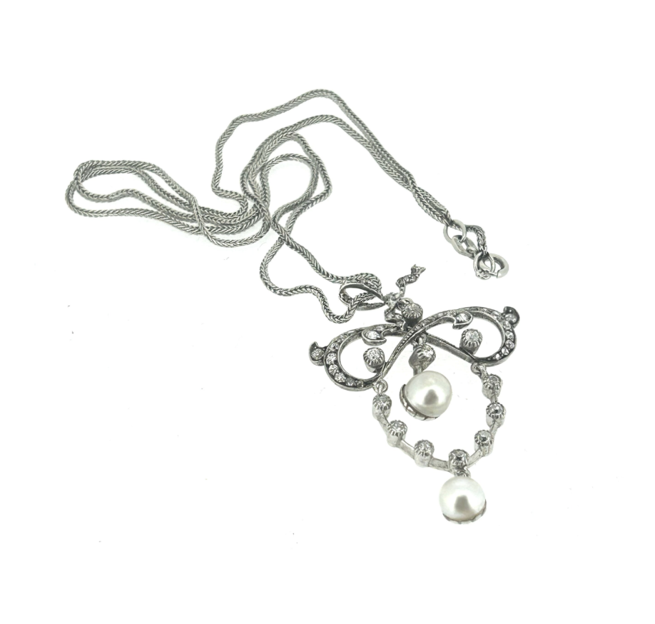 Platinum Art Deco, Pearl & Diamond Pendant - Image 2