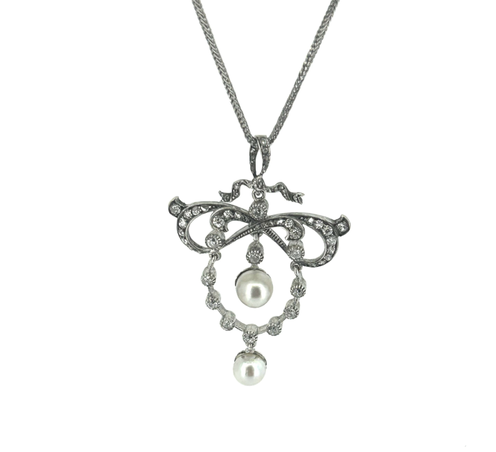 Platinum Art Deco, Pearl & Diamond Pendant