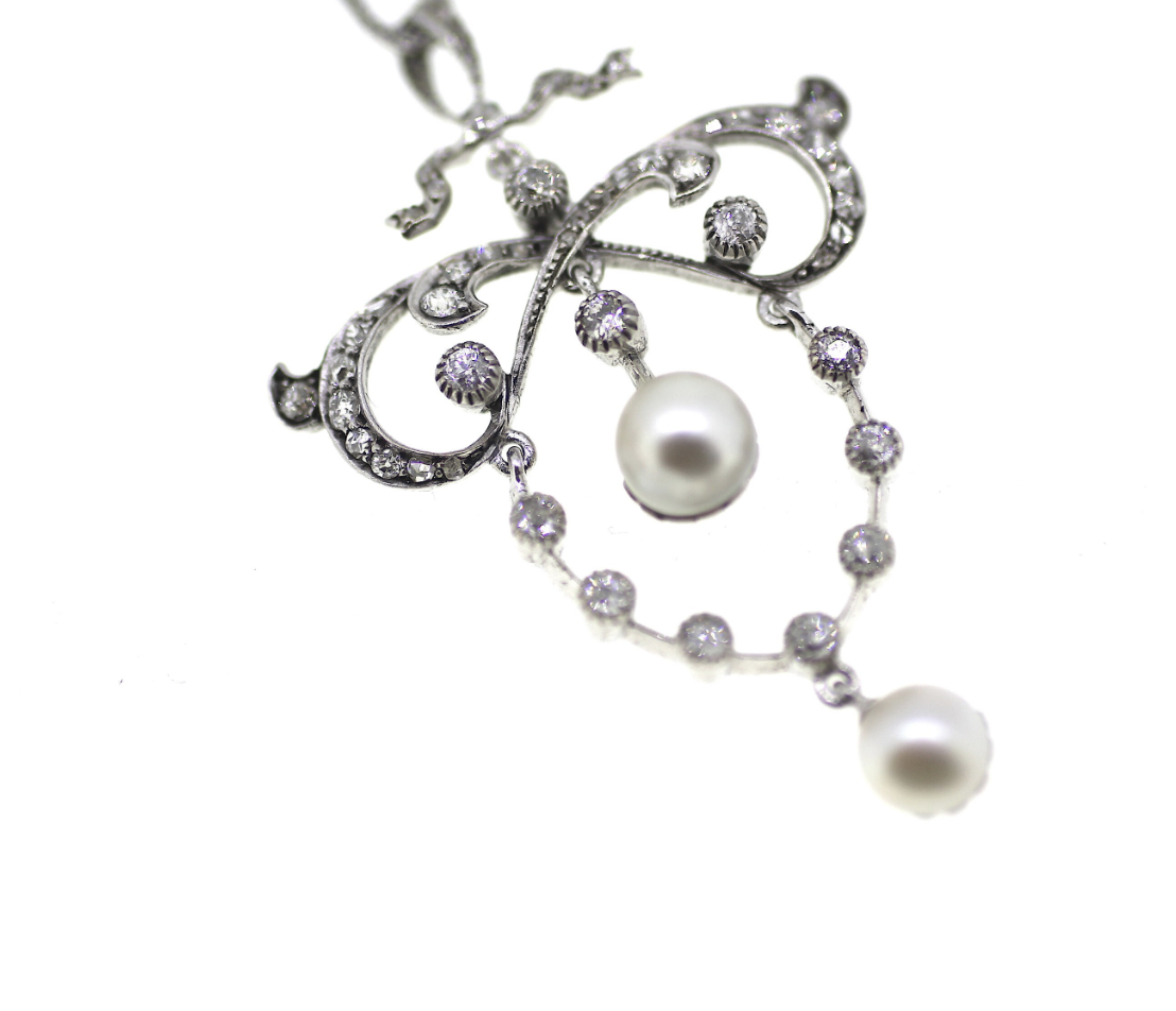 Platinum Art Deco, Pearl & Diamond Pendant - Image 4